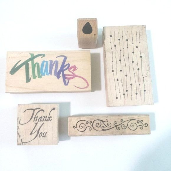 Other - Mounted rubber stamp lot Thanks, thank you and scroll pattern